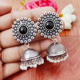 Oxidised Stone Jhumka Earrings