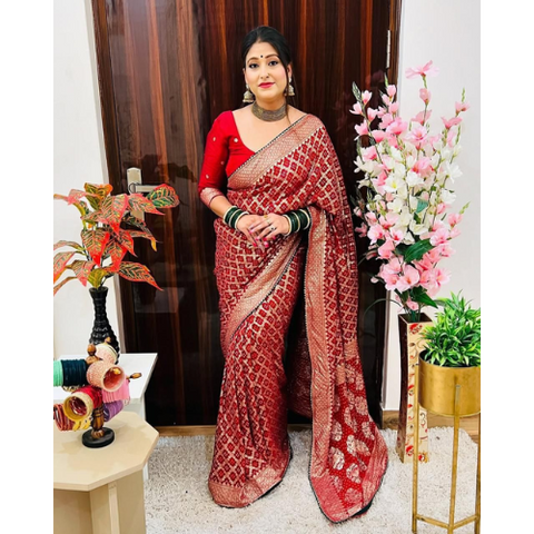Jacquard style Zari Bandhini sarees