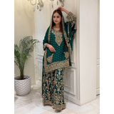 KF-1733 NEW DESIGNER HEAVY EMBROIDERY CHAIN SEQUENCE WORK SHARARA SET