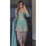 Designer Floral Party Wear Look Top Dhoti Salwar SUIT (NF-1138)