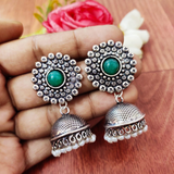 Oxidised Stone Jhumka Earrings