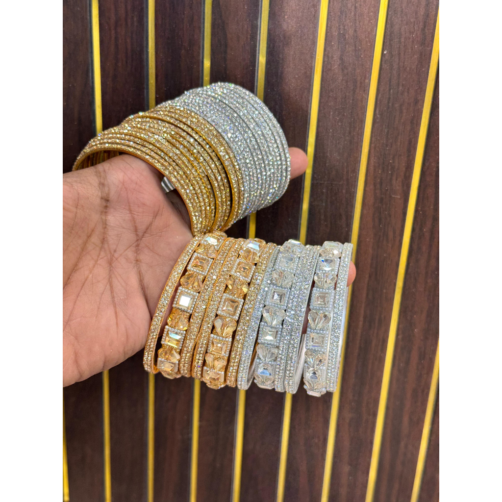 NEW SILVER GOLDEN BANGLES COMBO SET