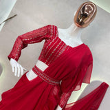Designer Red Saree Ready To Wear