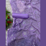 Chikankari Embroidery Style Georgette Fabric Saree