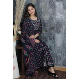 Navy Blue Cotton Jaipuri Style PRINTED Palazzo Set