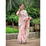 BLOOMING PINK Designer Saree with Stitched Blouse