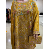 Handwork Gharara set with matching clutch.