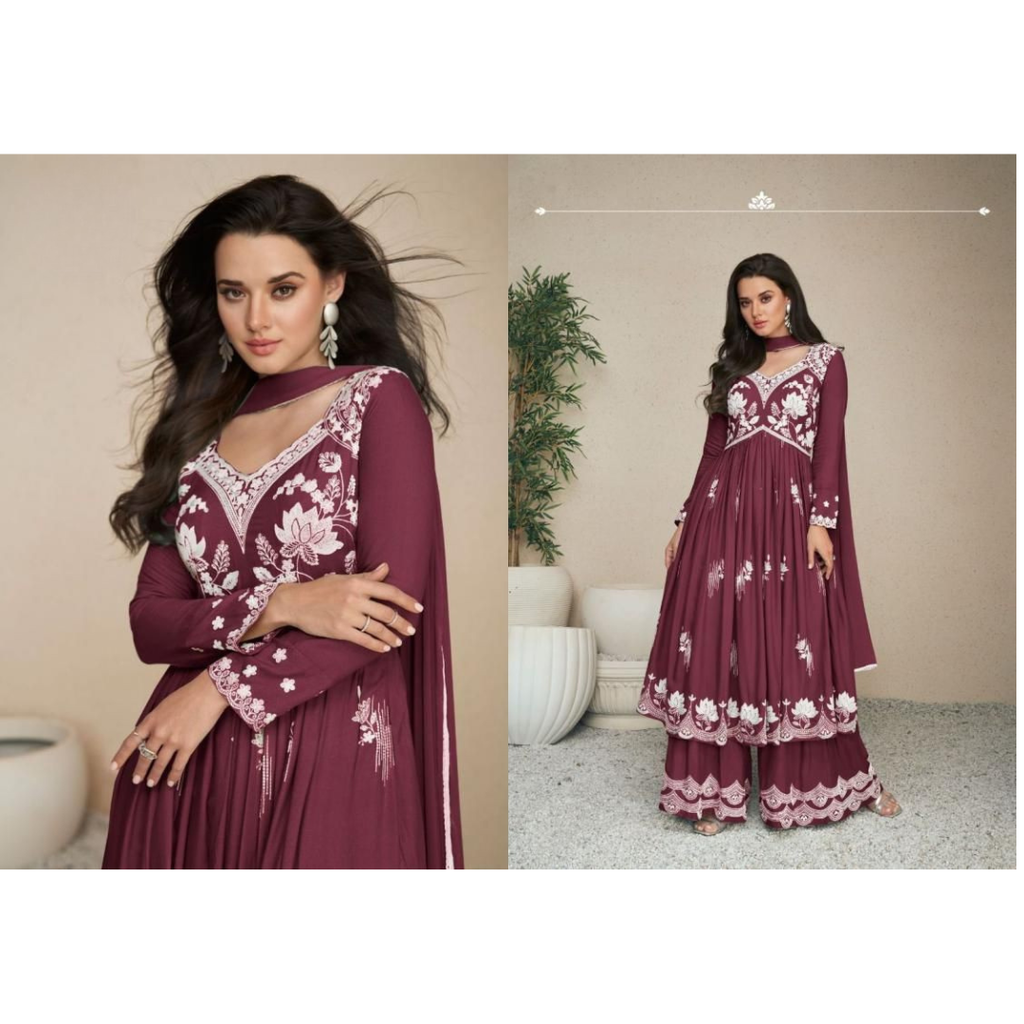 VAMIKA RAYON CHIKANKARI STYLE PLAZO SETS