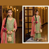SURILI PREMIUM Multicolor Chinon Silk Palazzo Set