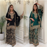 KF-1733 NEW DESIGNER HEAVY EMBROIDERY CHAIN SEQUENCE WORK SHARARA SET