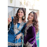 LW-9307 VELVET TOP-PALAZZO CO-OD SET WITH BATWA