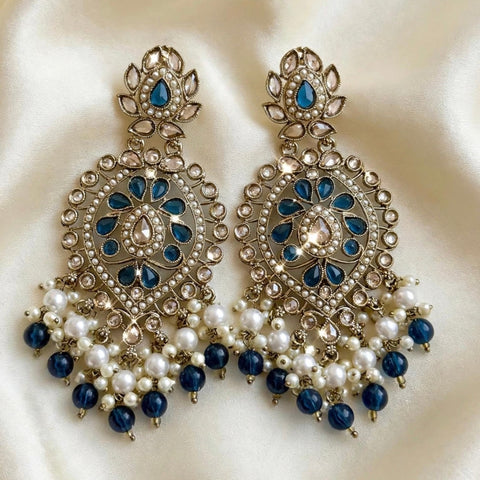 GLMZ002- Emerald Kundan Earrings with Pearl & Bead Drops