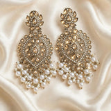 GLMZ002- Emerald Kundan Earrings with Pearl & Bead Drops