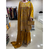 Handwork Gharara set with matching clutch.