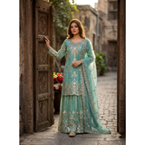 WW1268 New Design Trending Organza Net Top & Sharara set