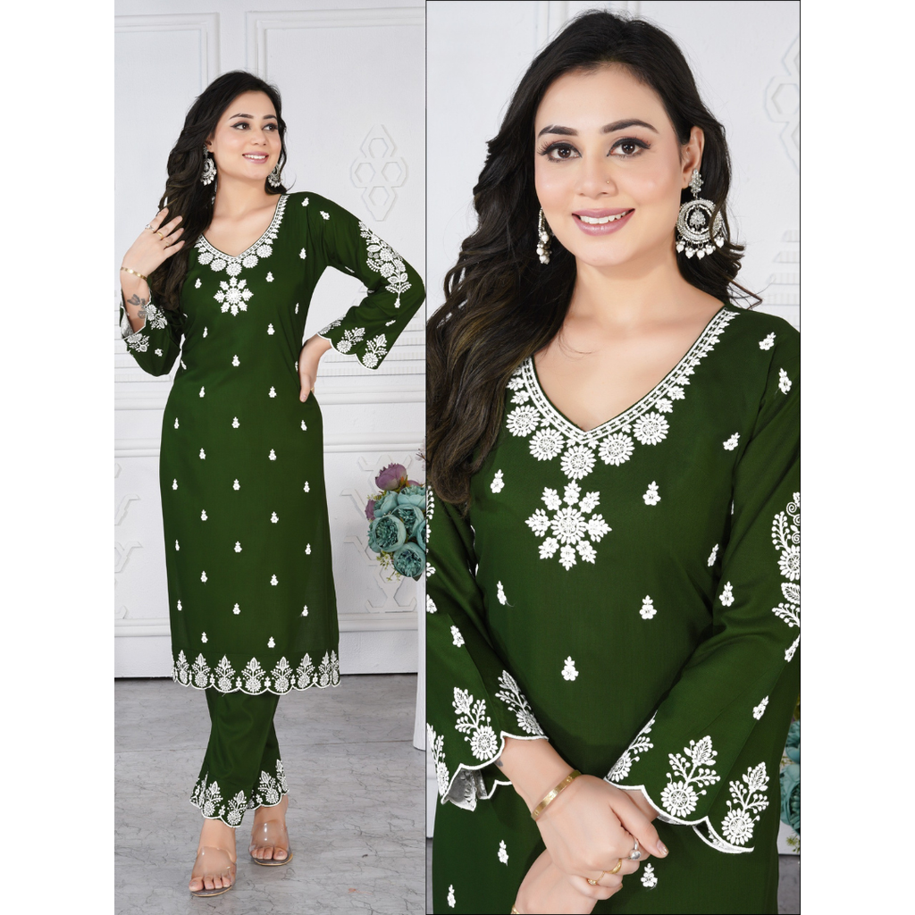 Chikankari Style Rayon Kurti CO-OD Sets