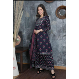 Navy Blue Cotton Jaipuri Style PRINTED Palazzo Set