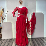 Designer Red Saree Ready To Wear