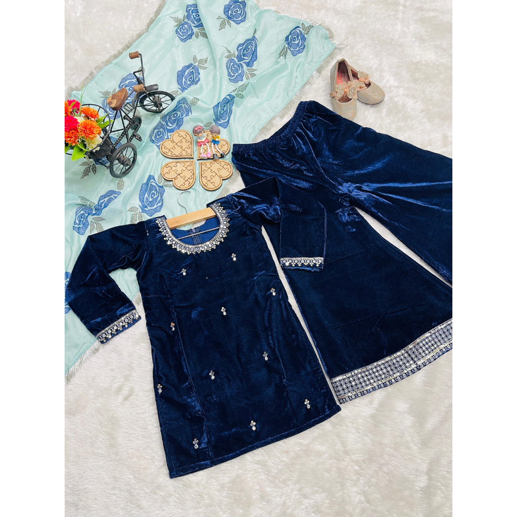 DESIGNER WEAR TRENDING VISCOSE VELVET TOP-SHARARA