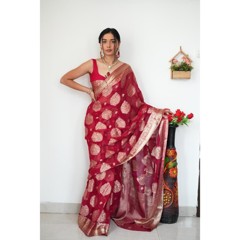 RD01 Soft Lichi Silk Saree- JUST ONE MINUTE TO WEAR SAREE