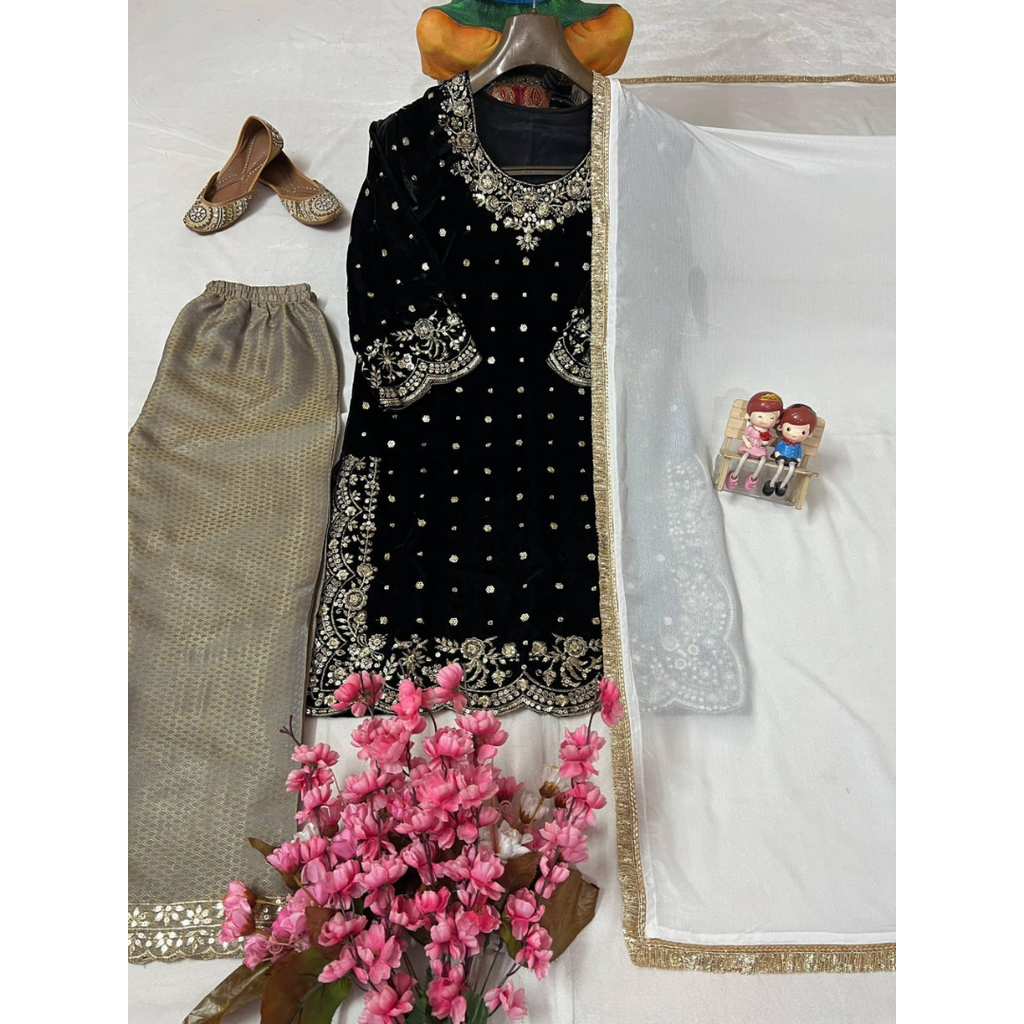 LC1401 NEWLY LAUNCHED VELVET KURTI-PANT SET