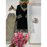 LC1401 NEWLY LAUNCHED VELVET KURTI-PANT SET