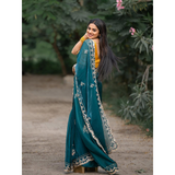 Fendi Satin Silk  Designer Saree Stitched Blouse