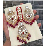 Mirror & Bead Earring Set with Maang Tikka