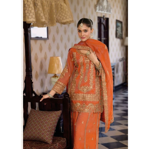 AAFRIN CHINON SILK EMBROIDERY SHARARA SETS
