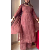 Chikankari Style Top Palazzo & Dupatta Set
