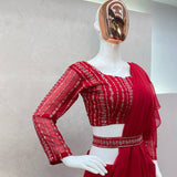 Designer Red Saree Ready To Wear