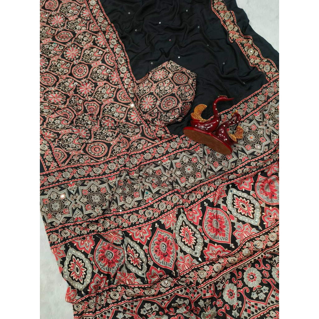 NC-5585 Most Demanding Ajrakh Mirrorwork saree collection