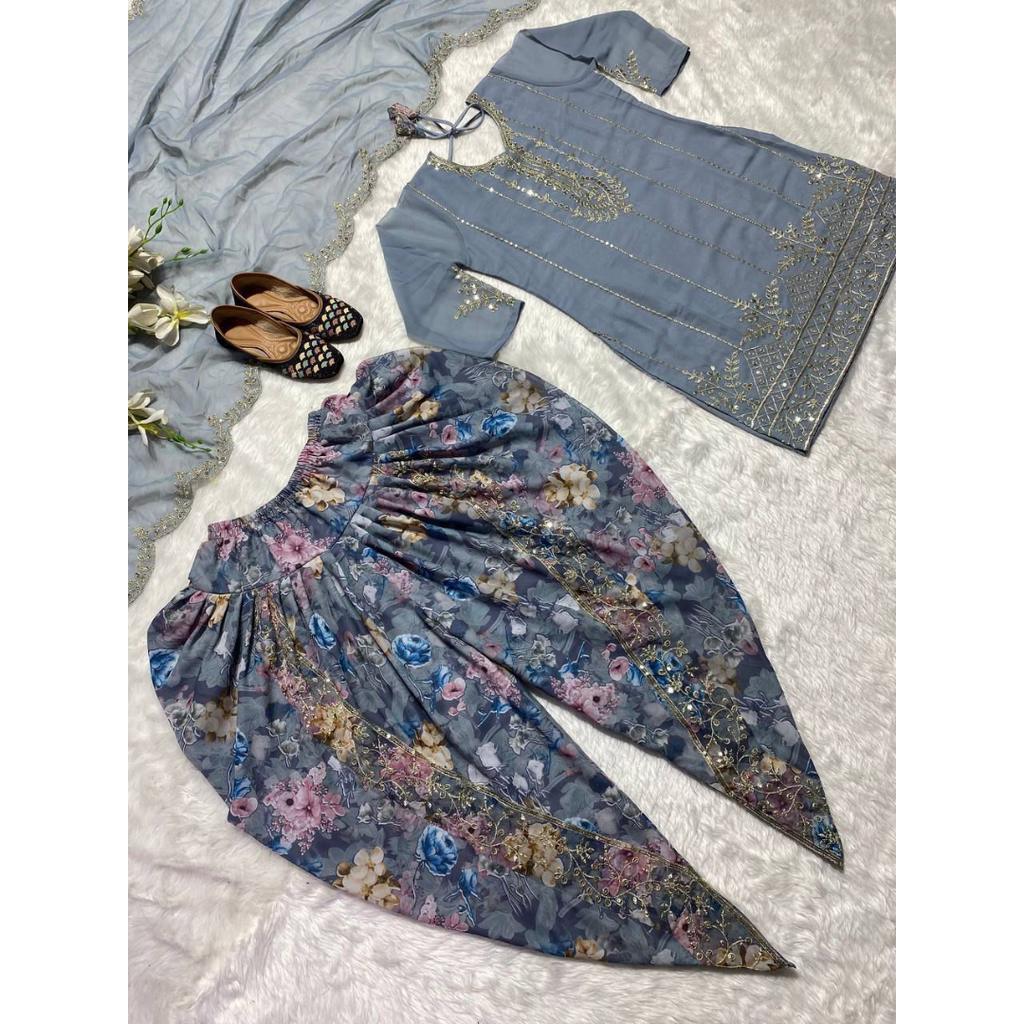 Designer Floral Party Wear Look Top Dhoti Salwar SUIT (NF-1138)