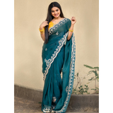 Fendi Satin Silk  Designer Saree Stitched Blouse