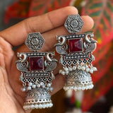 Oxy-Style Silver Peacock Jhumka Earrings