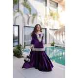 LW-9307 VELVET TOP-PALAZZO CO-OD SET WITH BATWA