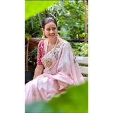 BLOOMING PINK Designer Saree with Stitched Blouse