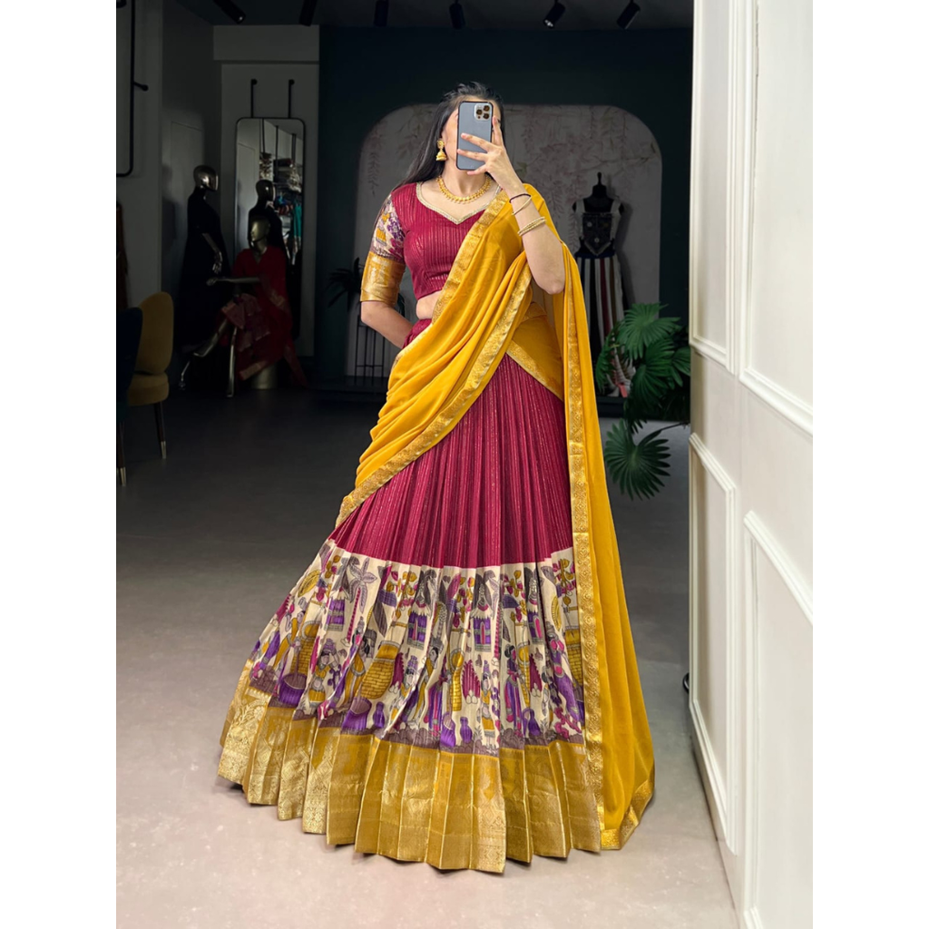 NITRIYA Kalamkari Printed With Zari Weaving Work Lehenga Choli