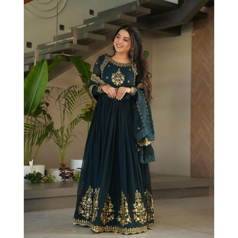 ZB-5051 New Designer Party Gown  & Dupatta Set