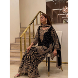 KF-1733 NEW DESIGNER HEAVY EMBROIDERY CHAIN SEQUENCE WORK SHARARA SET