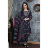 Navy Blue Cotton Jaipuri Style PRINTED Palazzo Set