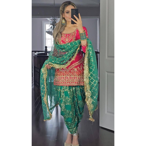 Sequence Party Wear Top Dhoti Salwar and Dupatta