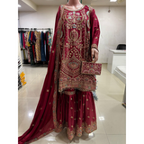 Handwork Gharara set with matching clutch.