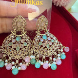 GLMZ01 Antique Gold Chand Bali Kundan Earrings