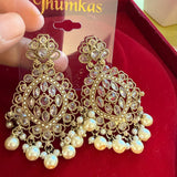 NOOR- Polki Style Earrings with Pearl & Bead Drops