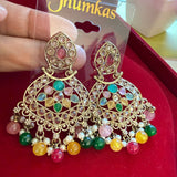 GLMZ01 Antique Gold Chand Bali Kundan Earrings
