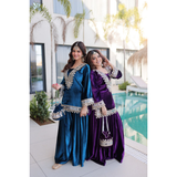 LW-9307 VELVET TOP-PALAZZO CO-OD SET WITH BATWA