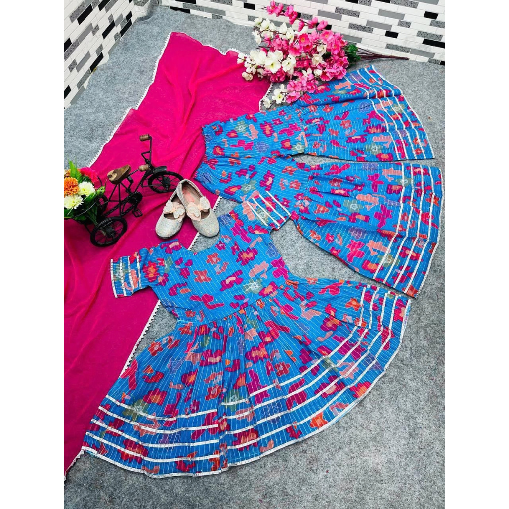 HK 92- Kids Floral Print Sharara-Style Suit
