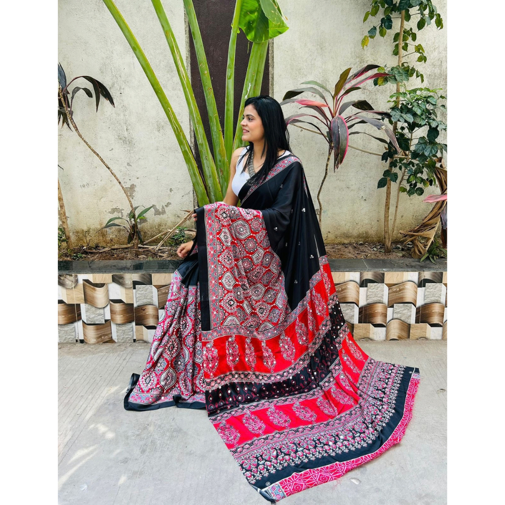 New Super AJRAKH Saree UNSTITCHED BLOUSE