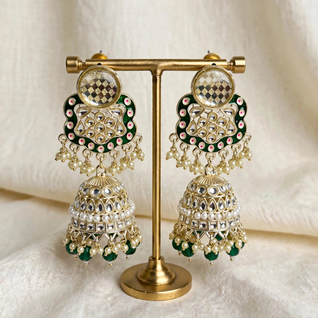 Kundan Jhumka Earrings with Pearl & Bead Tassels